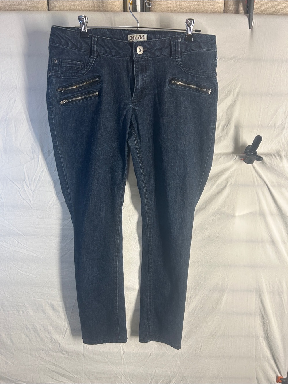 Mudd Women's Dark Blue Straight Leg Jeans with Zip Pocket Detail